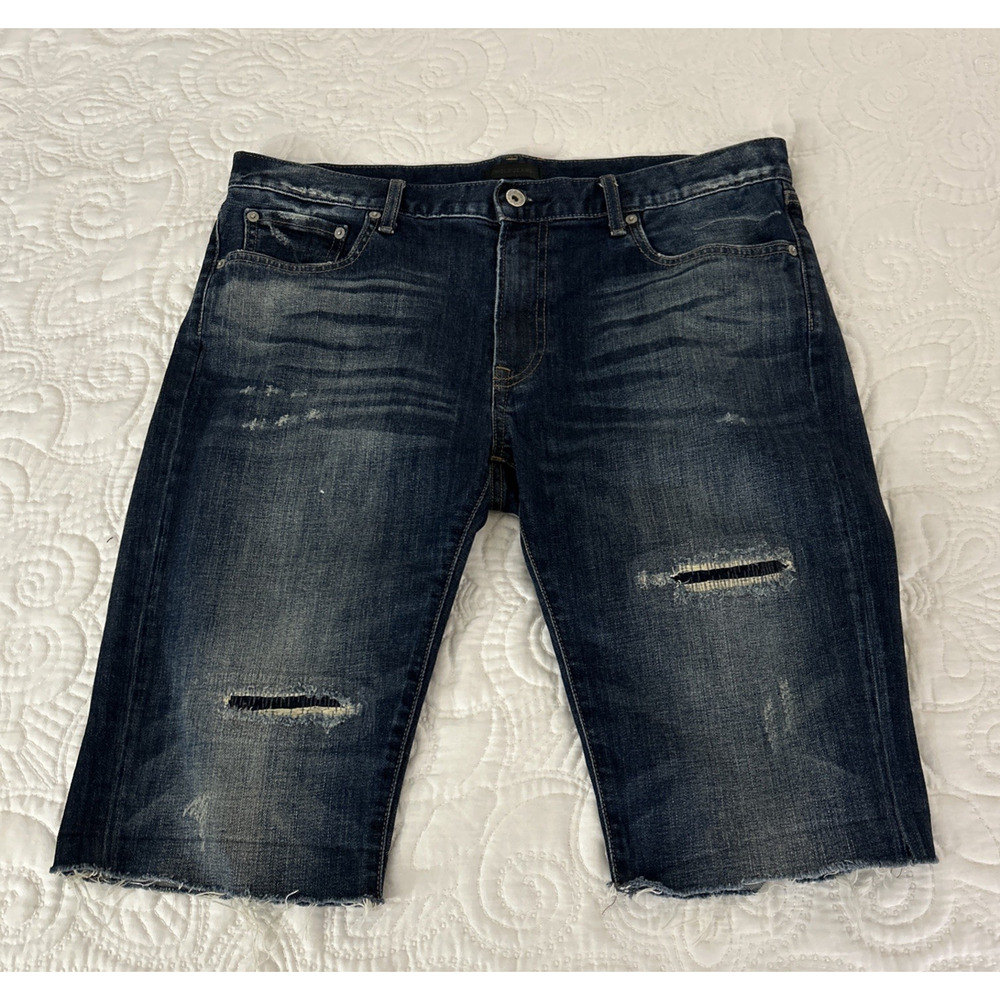 Uniqlo Jean Denim Shorts Womens 36 Bermuda Slim Distressed Straight Blue